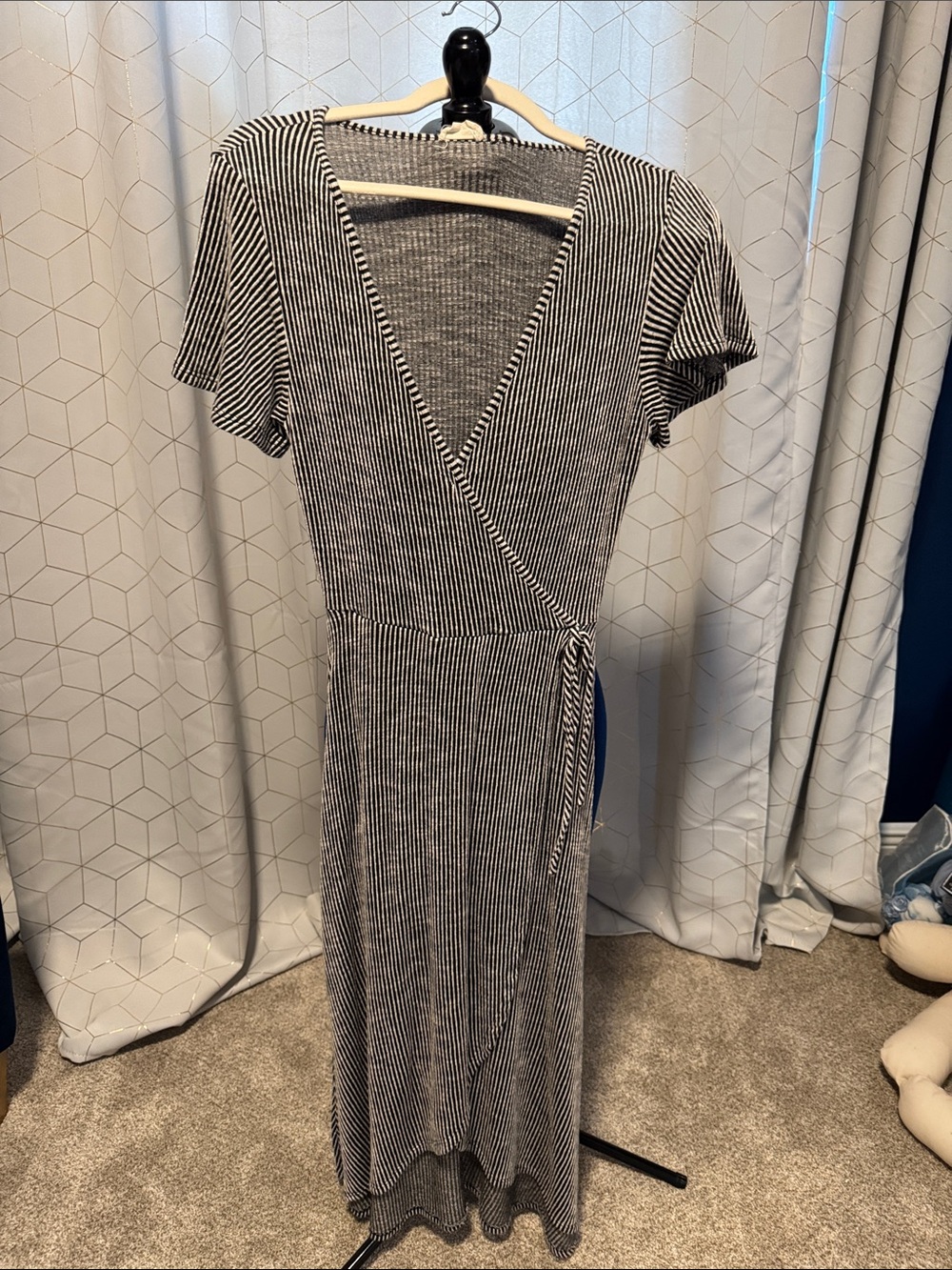 Caution To The Wind Black & White Striped Wrap Dress